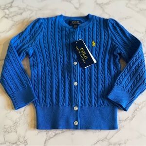 NWT Polo by Ralph Lauren Girl's Blue Cable Knit Cardigan, Size 2T